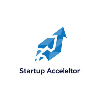Startup accelerator logo with upward arrow and geometric shapes