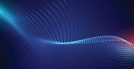 Wavy digital particle grid blue and red gradient background abstract technology futuristic concept data