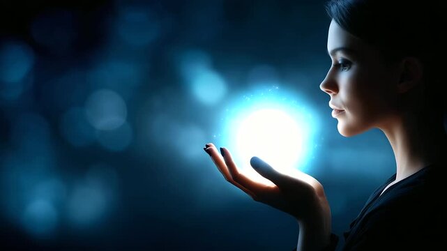 A faceless witch gazing into a glowing crystal scrying ball, her silhouette softly defocused, symbolic scene of love, creation, and future visions, atmospheric lighting, with copy