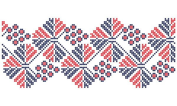 Traditional botany folk embroidery pattern in beaded style for decorative design, Poltava region, Ukraine