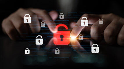 Digital security concept illustrating a cybersecurity breach, with a red unlocked padlock indicating data exposure among secure systems, emphasizing system vulnerability and risk Latch
