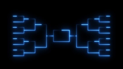 Glowing blue tournament bracket chart on black background neon