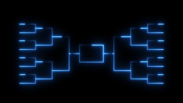 Glowing blue tournament bracket chart on black background neon