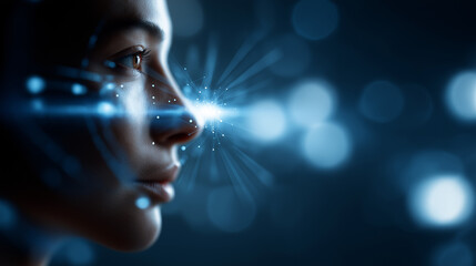 Conceptual image of artificial intelligence interacting with human emotions heavily defocused digital interface background AI emotional recognition visualization technology