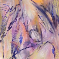 Abstract oil painting with organic shapes, fluid lines and painterly texture