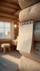 Close-up view of a cozy wall calendar in a rustic cabin setting