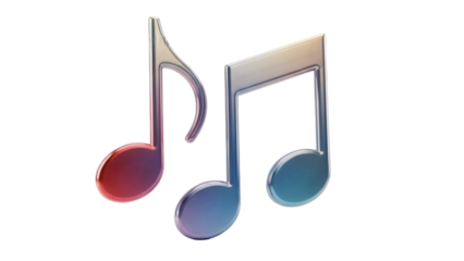 Colorful music notes isolated on transparent background