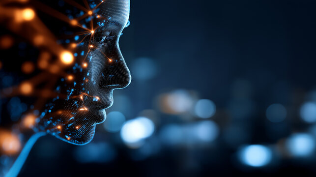 Conceptual image of artificial intelligence interacting with human emotions heavily defocused digital interface background AI emotional recognition visualization technology