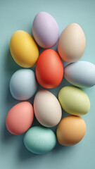 Colorful Easter eggs on a minimalist blue background