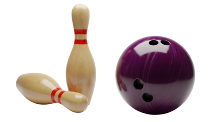 Bowling ball and pins isolated on transparent background