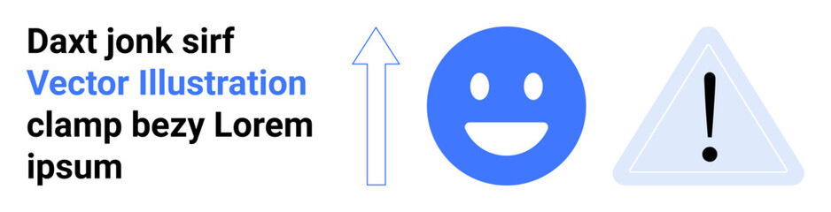 Navigation, emotion, safety, direction, positivity, caution. Blue upward arrow, happy face and warning triangle in a clean layout. Navigation and emotion concepts