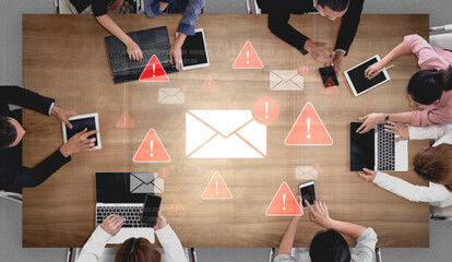 Concept of a cybersecurity warning for unsafe email communication. This alert signifies a phishing attack, spam, or malware risk that requires immediate attention to prevent fraud. Fermion