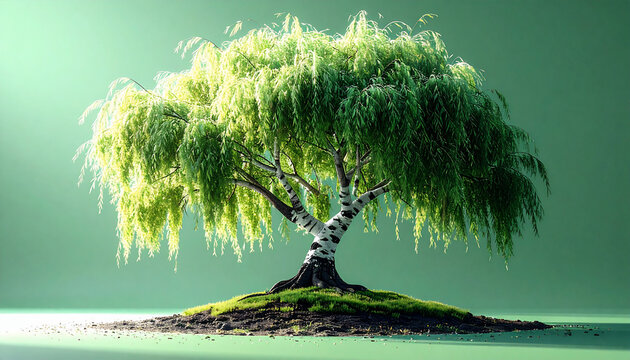 Willow Tree on Green Background