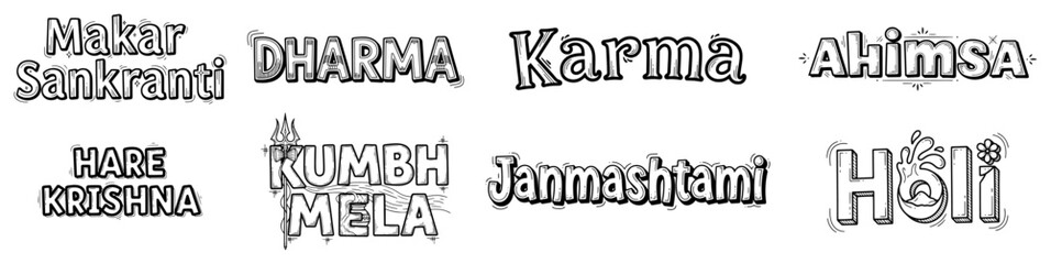 Set of lettering for Hindu festivals and spiritual concepts vector typography collection for indian holidays © Aisha Kudorova
