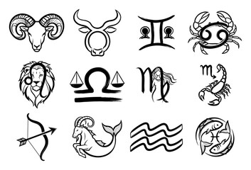 Zodiac signs sketch icon set Astrology and horoscope symbols collection