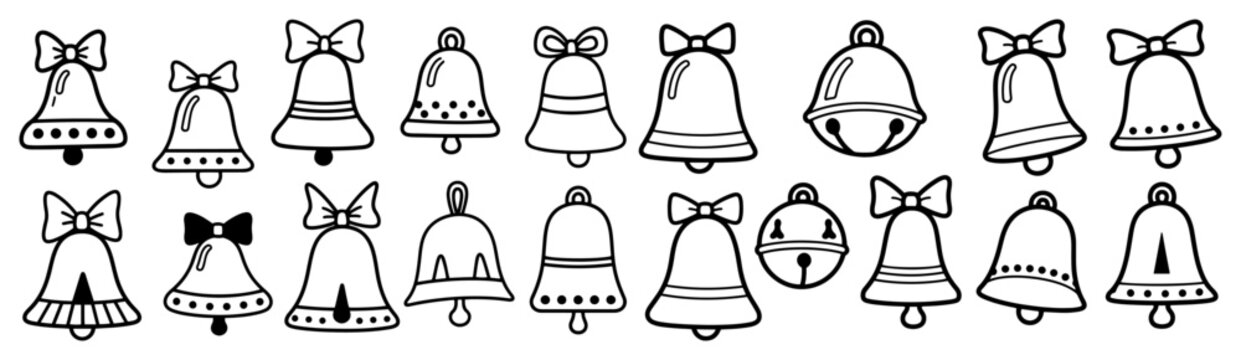 Christmas Bells Doodle Icon Set Holiday and Celebration Line Art Collection