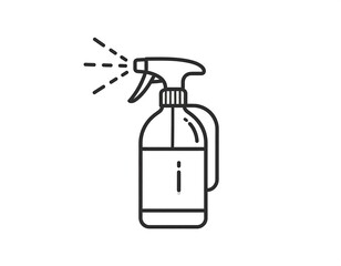 Obraz premium Line-art spray bottle with nozzle spraying a liquid. Handle on side of container. Vector illustration