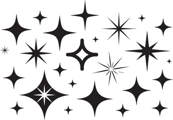 Obraz premium Star Sparkle Icons Set – Shining, Twinkle, Glow and Decorative Starburst Vector Illustration