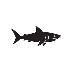 Obraz premium Shark Silhouette in Modern Minimalist Style with Solid Black Color on White Background for Marine Life Illustration