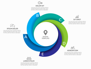 Circular infographic with segments and icons, ideal for process visualization, planning, or presentation. Vector illustration.