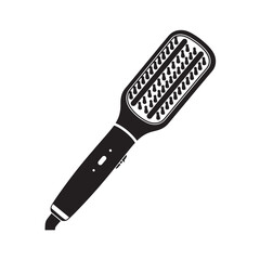 Naklejka premium Hair Straightening Brush in Modern Minimalist Design with High Contrast Black and White Color on Isolated White Background for Beauty Product Advertising