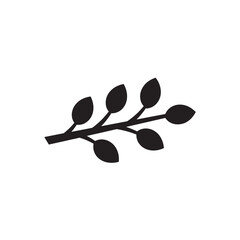 Black branch with leaves in minimalist style on white background for logo design