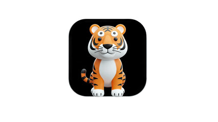 3D Cartoon Tiger Sitting on Black Background