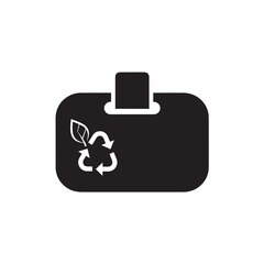 Recycling Bin Icon with Leaf Symbol in Simple Black and White Design for Eco-Friendly Logo