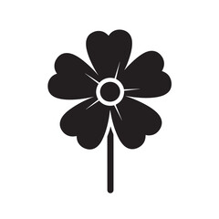 Black flower silhouette in simple minimalist design with clean white background for graphic icon