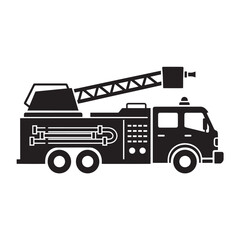 Fototapeta premium Fire Truck Silhouette in Modern Minimalist Style with High Contrast Black and White Color on Isolated White Background for Emergency Services