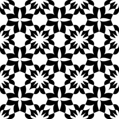 Abstract Seamless Geometric Floral Pattern. Black and White Texture. 