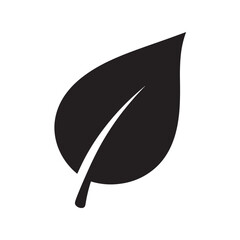 Black Leaf Icon in Simple Flat Design with White Highlight on Clean White Background for Eco Logo
