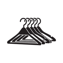 Clothing Hangers in Simple Flat Design with Black Silhouette on White Background for Fashion Apparel