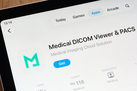 Medical DICOM Viewer and PACS popular health app highlighted on the Apple iPad App Store page. Stafford, United Kingdom, December 15, 2025