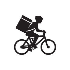 Obraz premium Delivery Person on Bicycle in Simple Silhouette with Black Color and Minimalist Design for Logistics