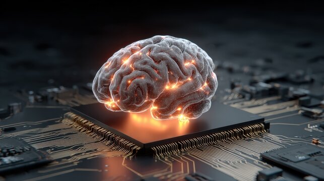 glowing artificial intelligence brain on a computer chip - Powered by Adobe