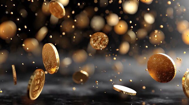 Abstrakte schwebende Metallformen in Gold-, Kupfer- und Silbert&ouml;nen