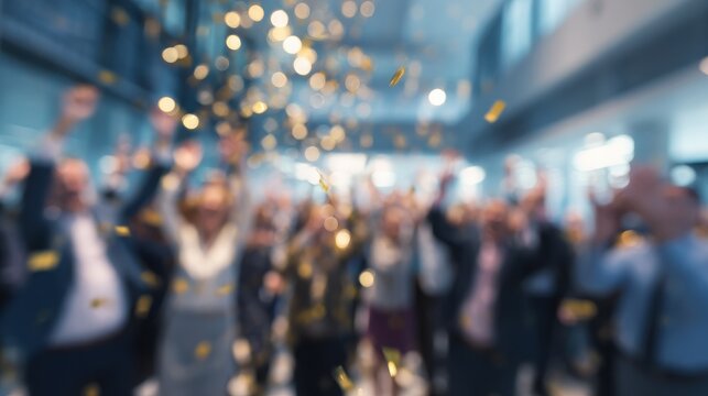 blurred business people celebrating at office center party