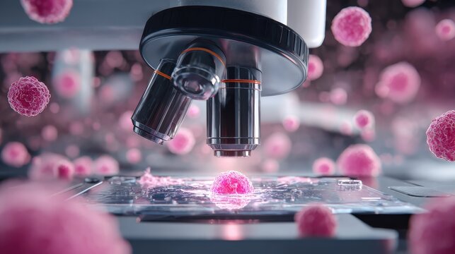 aienabled microscope able to detect cancer cells a laboratory scene featuring a microscope and vibrant pink cells emphasizing scientific exploration and analysis