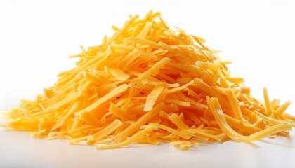 Fototapeta premium Pile Of Shredded Cheddar Cheese Isolated On Transparent Background
