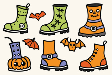 set of  Halloween boot hand drawn elements collection cut out vector illustration
