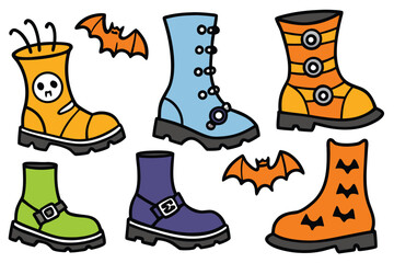 set of  Halloween boot hand drawn elements collection cut out vector illustration