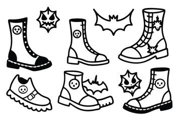 set of  Halloween boot hand drawn elements collection cut out vector illustration