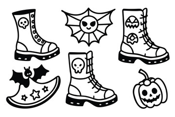 set of  Halloween boot hand drawn elements collection cut out vector illustration