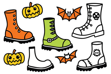 set of  Halloween boot hand drawn elements collection cut out vector illustration