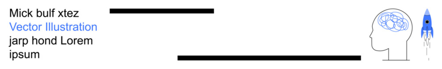 Obraz premium Innovation, creativity, brainstorming, science, technology, imagination. A head silhouette with a brain connected to a rocket. Creativity and innovation conceptual design