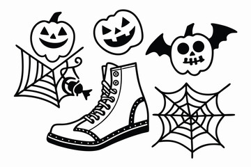 set of  Halloween boot hand drawn elements collection cut out vector illustration