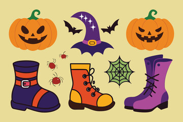 set of  Halloween boot hand drawn elements collection cut out vector illustration