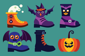 set of  Halloween boot hand drawn elements collection cut out vector illustration