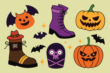 set of  Halloween boot hand drawn elements collection cut out vector illustration